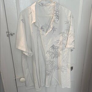 SHEIN White and Gray Bamboo Print Dress Shirt NWOT